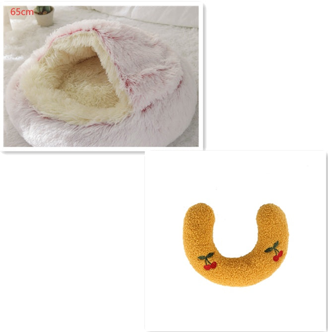 2 In 1 Pet Plush Round Winter Bed House Soft Warm