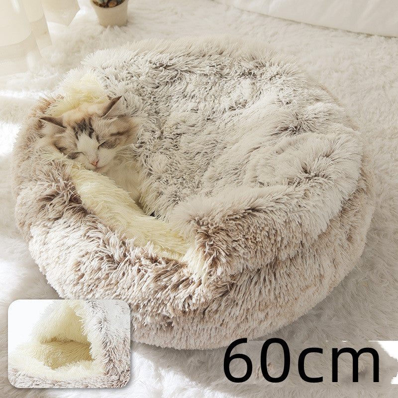 2 In 1 Pet Plush Round Winter Bed House Soft Warm