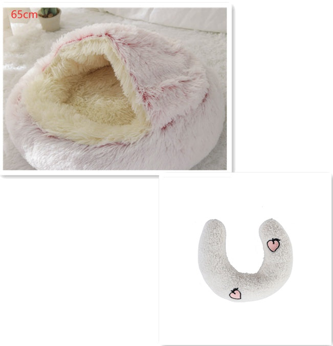 2 In 1 Pet Plush Round Winter Bed House Soft Warm