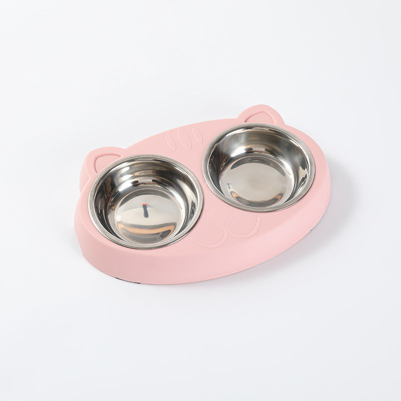 Macaron Double Bowl Pet Feeding Tray Set Accessories
