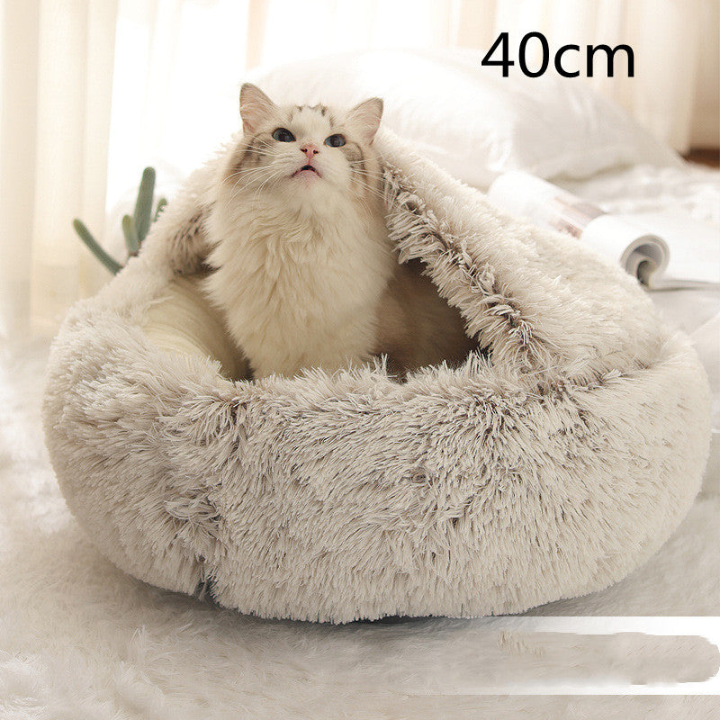 2 In 1 Pet Plush Round Winter Bed House Soft Warm