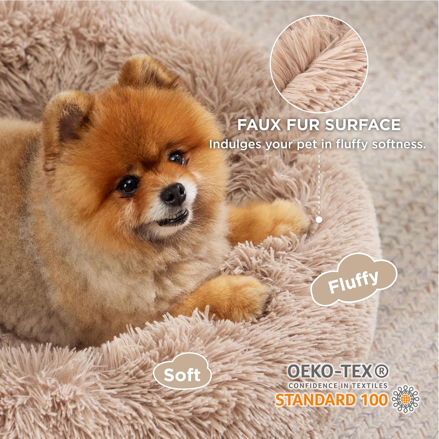 Solid Color Plush Pet Bed Non Slip Round Cushion