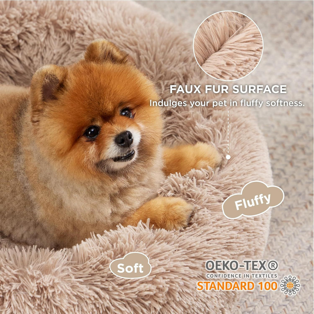Solid Color Plush Pet Bed Non Slip Round Cushion