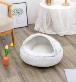 2 In 1 Pet Plush Round Winter Bed House Soft Warm