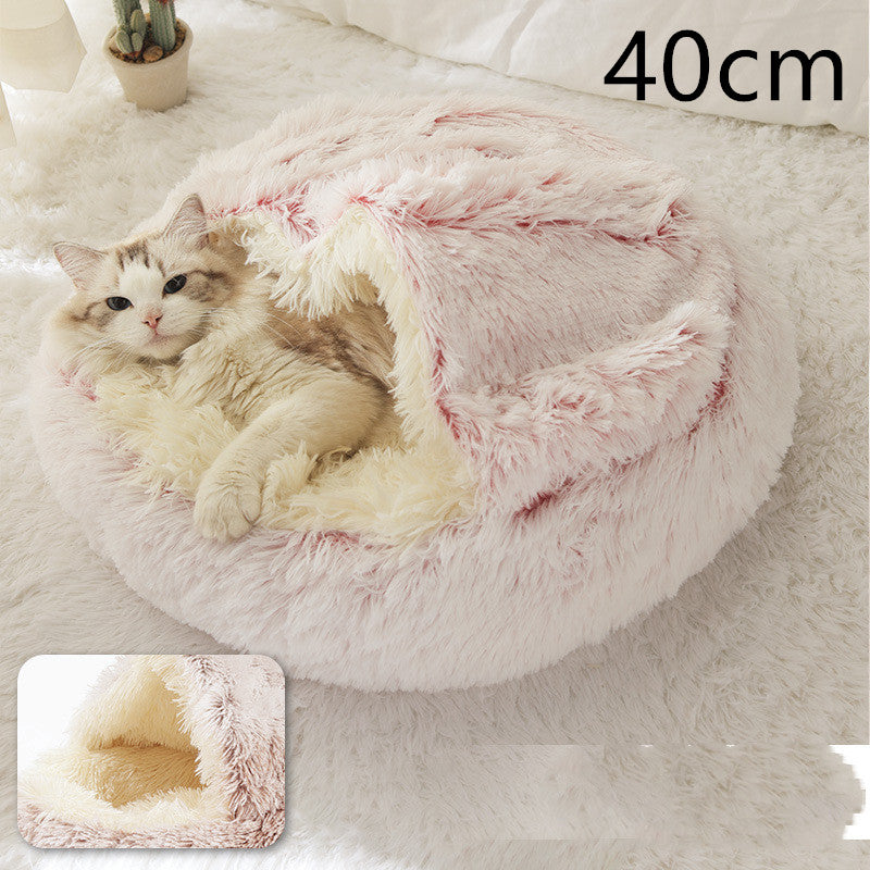 2 In 1 Pet Plush Round Winter Bed House Soft Warm
