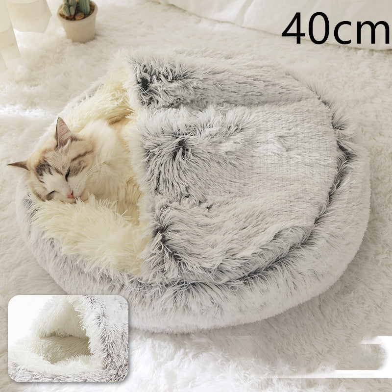 2 In 1 Pet Plush Round Winter Bed House Soft Warm