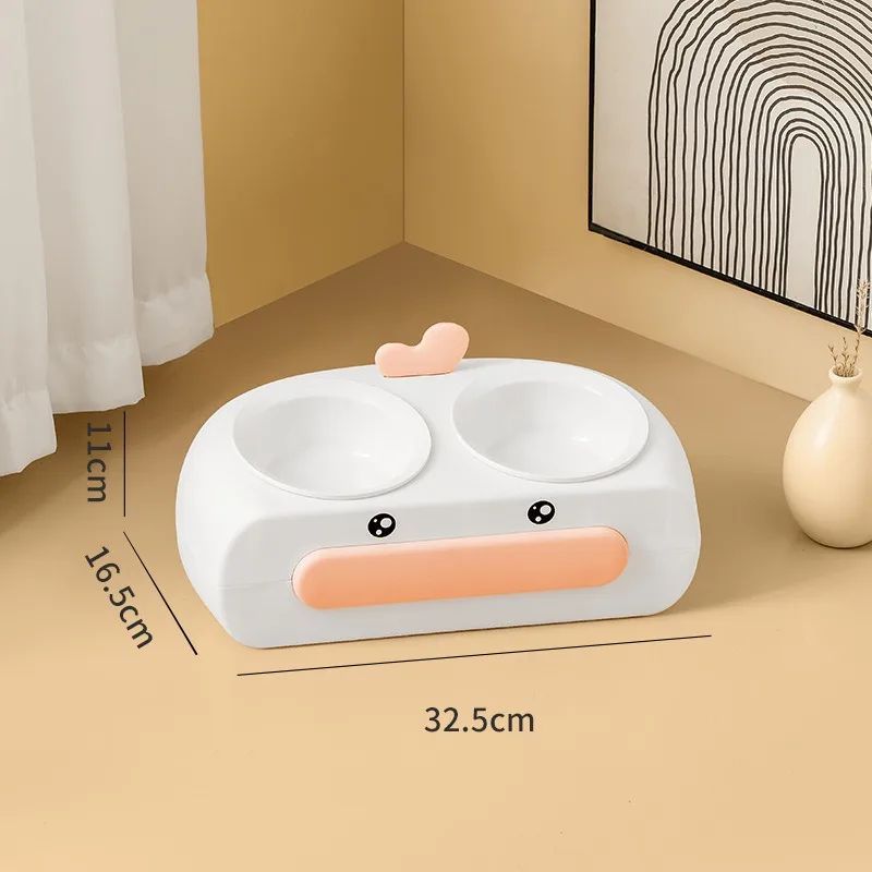 Duck Design Double Bowl Pet Feeding Tray Set