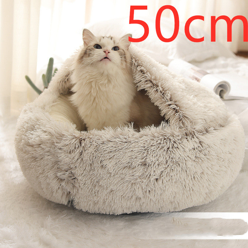 2 In 1 Pet Plush Round Winter Bed House Soft Warm
