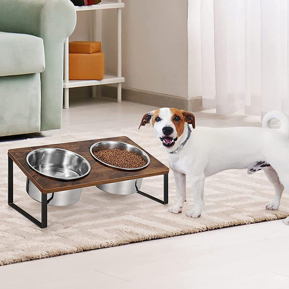 Iron Wood Combined Pet Feeding Bowl Rack Stand