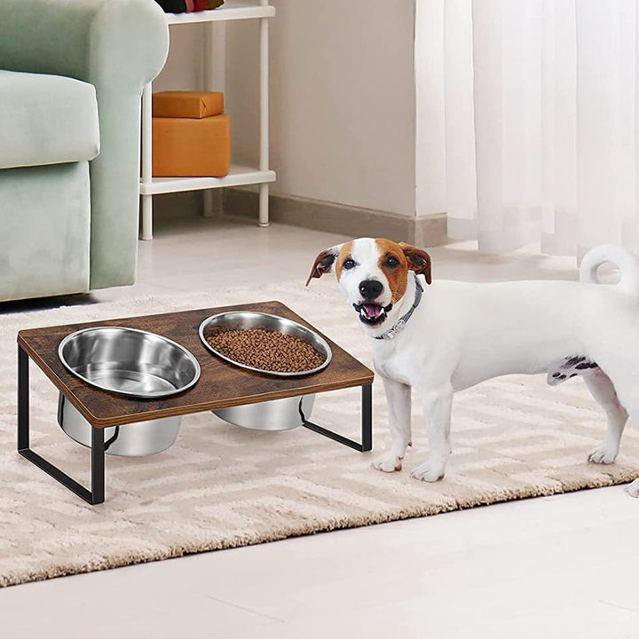 Iron Wood Combined Pet Feeding Bowl Rack Stand