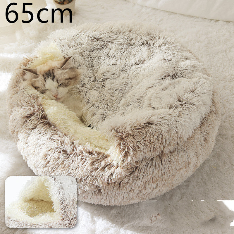 2 In 1 Pet Plush Round Winter Bed House Soft Warm