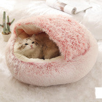 2 In 1 Pet Plush Round Winter Bed House Soft Warm