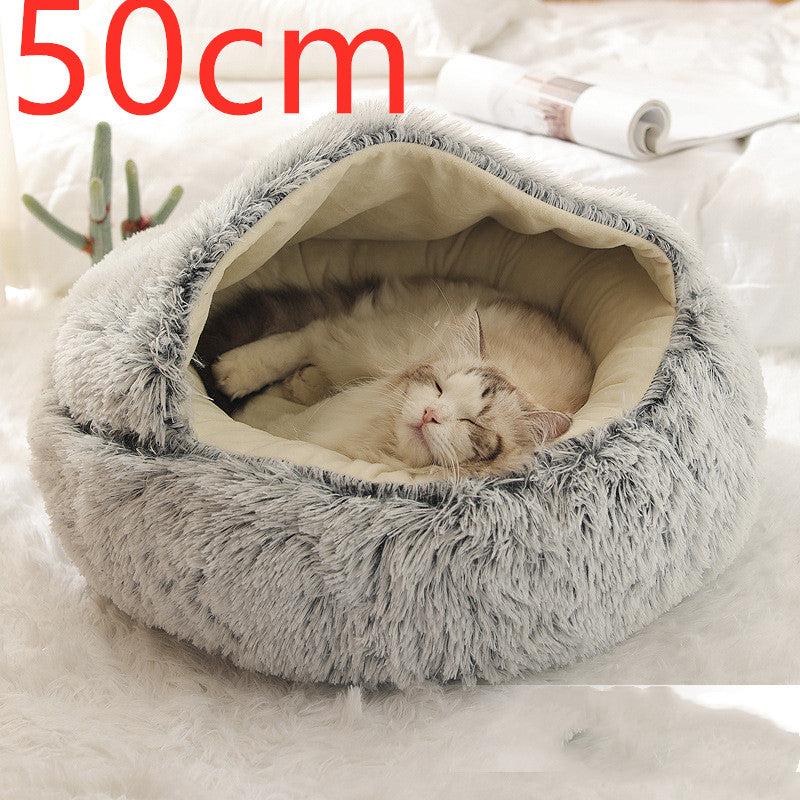 2 In 1 Pet Plush Round Winter Bed House Soft Warm