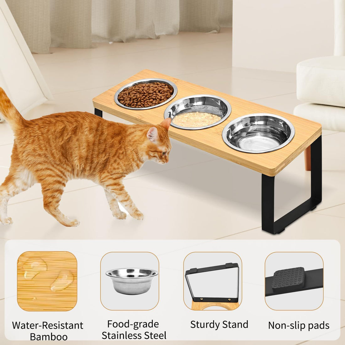 Iron Wood Combined Pet Feeding Bowl Rack Stand