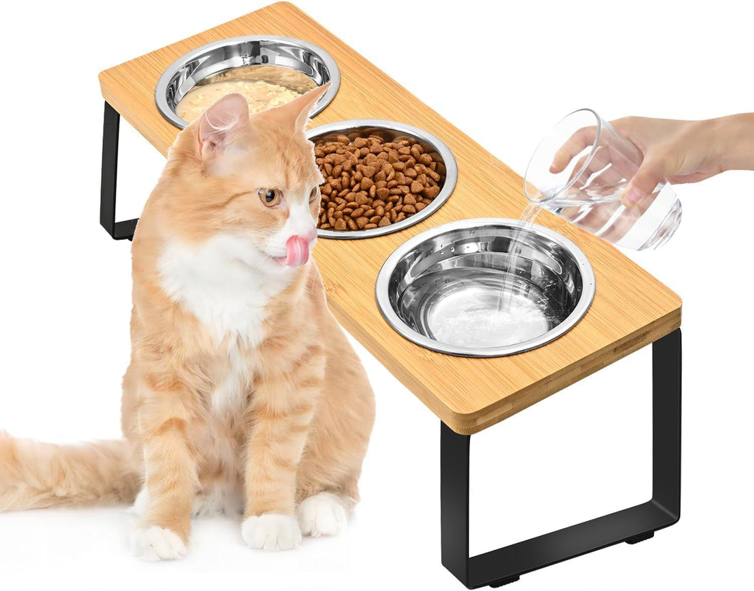 Iron Wood Combined Pet Feeding Bowl Rack Stand