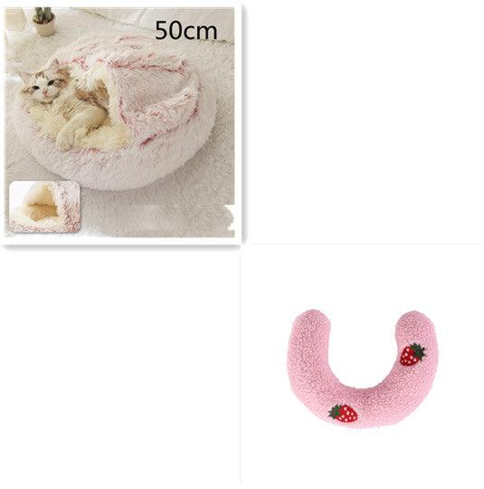 2 In 1 Pet Plush Round Winter Bed House Soft Warm