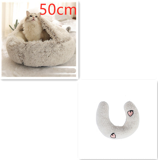 2 In 1 Pet Plush Round Winter Bed House Soft Warm