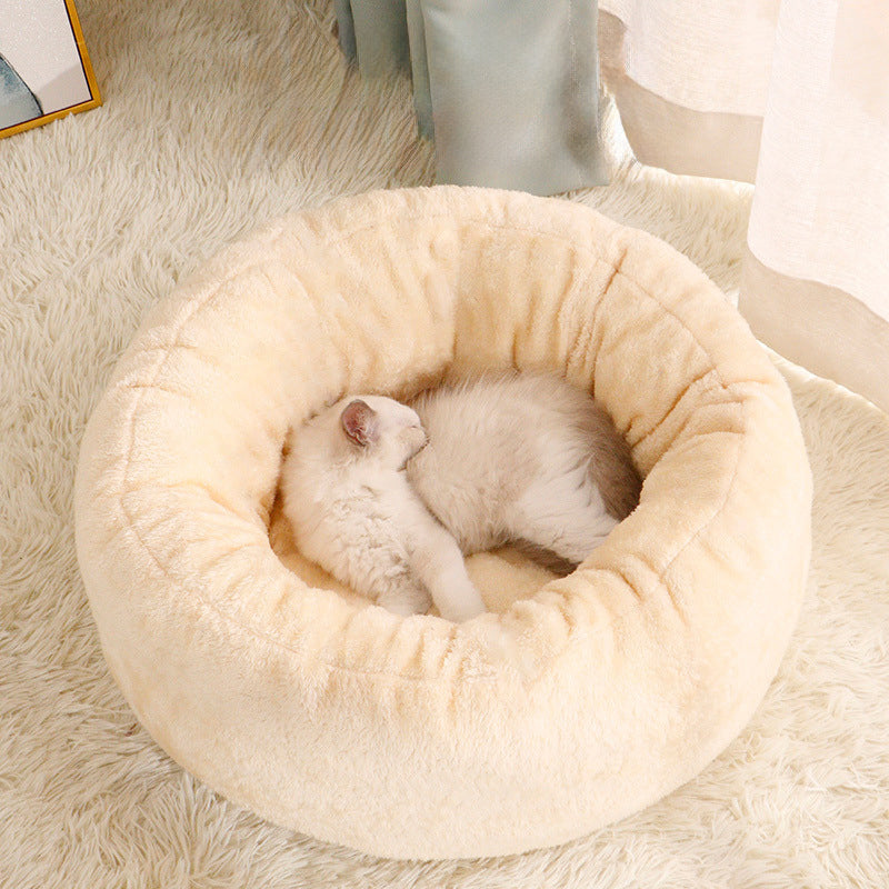 Long Plush Donut Pet Bed Fluffy Warm Cushion Mat
