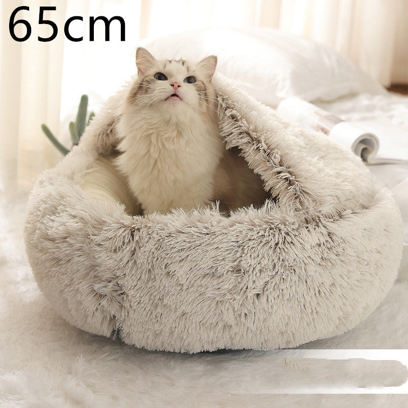 2 In 1 Pet Plush Round Winter Bed House Soft Warm