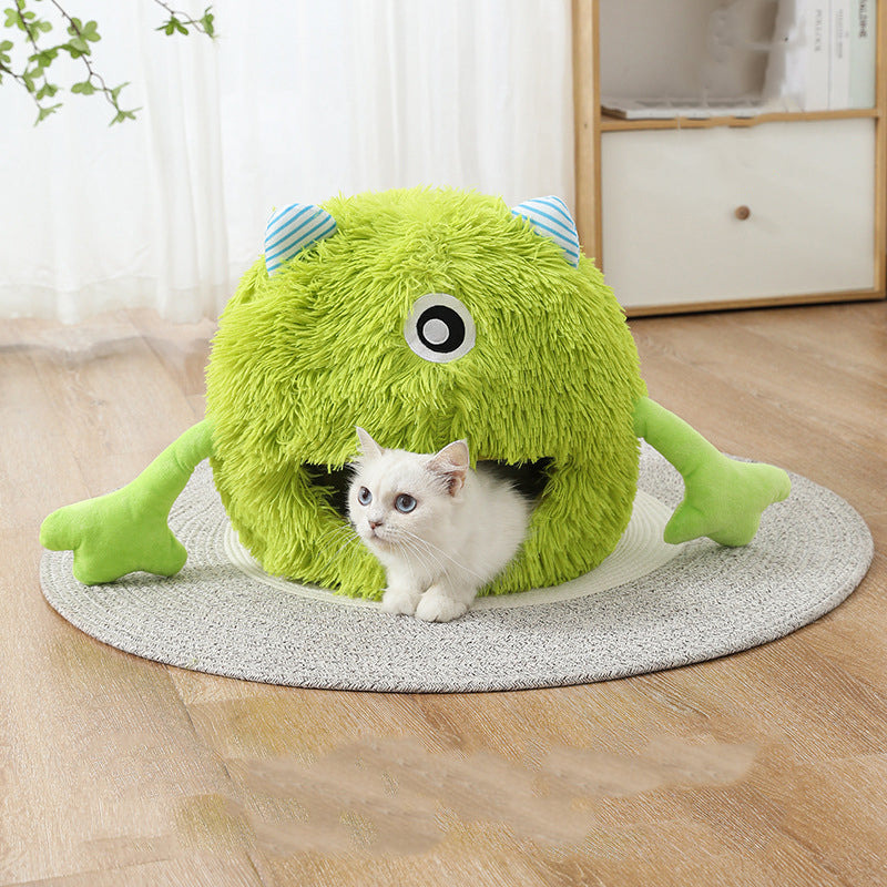 Fluffy Round Pet Bed Soft Plush Calming Washable Non Slip