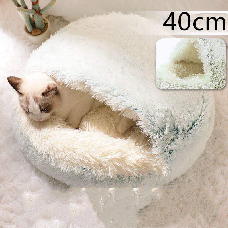 2 In 1 Pet Plush Round Winter Bed House Soft Warm