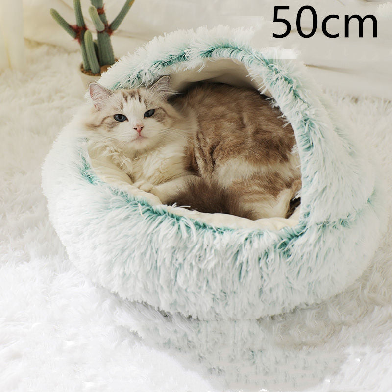 2 In 1 Pet Plush Round Winter Bed House Soft Warm