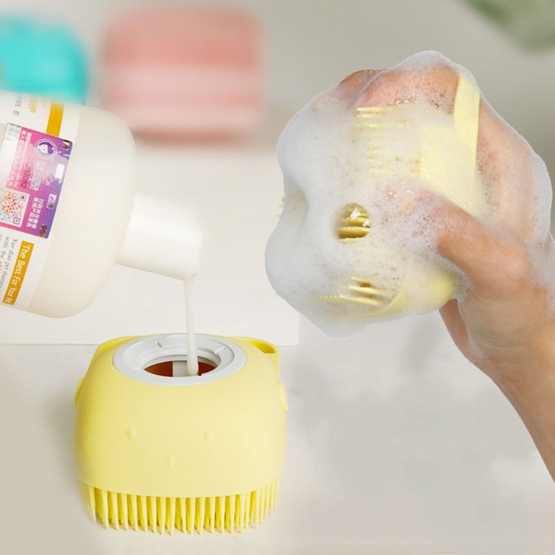 Soft Silicone Bath Brush Shampoo Dispenser Grooming Tool