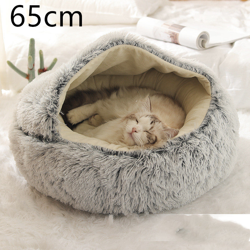 2 In 1 Pet Plush Round Winter Bed House Soft Warm
