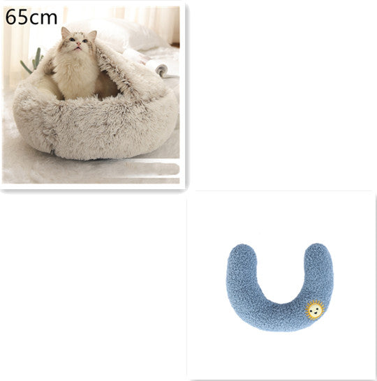 2 In 1 Pet Plush Round Winter Bed House Soft Warm