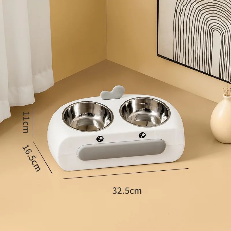 Duck Design Double Bowl Pet Feeding Tray Set