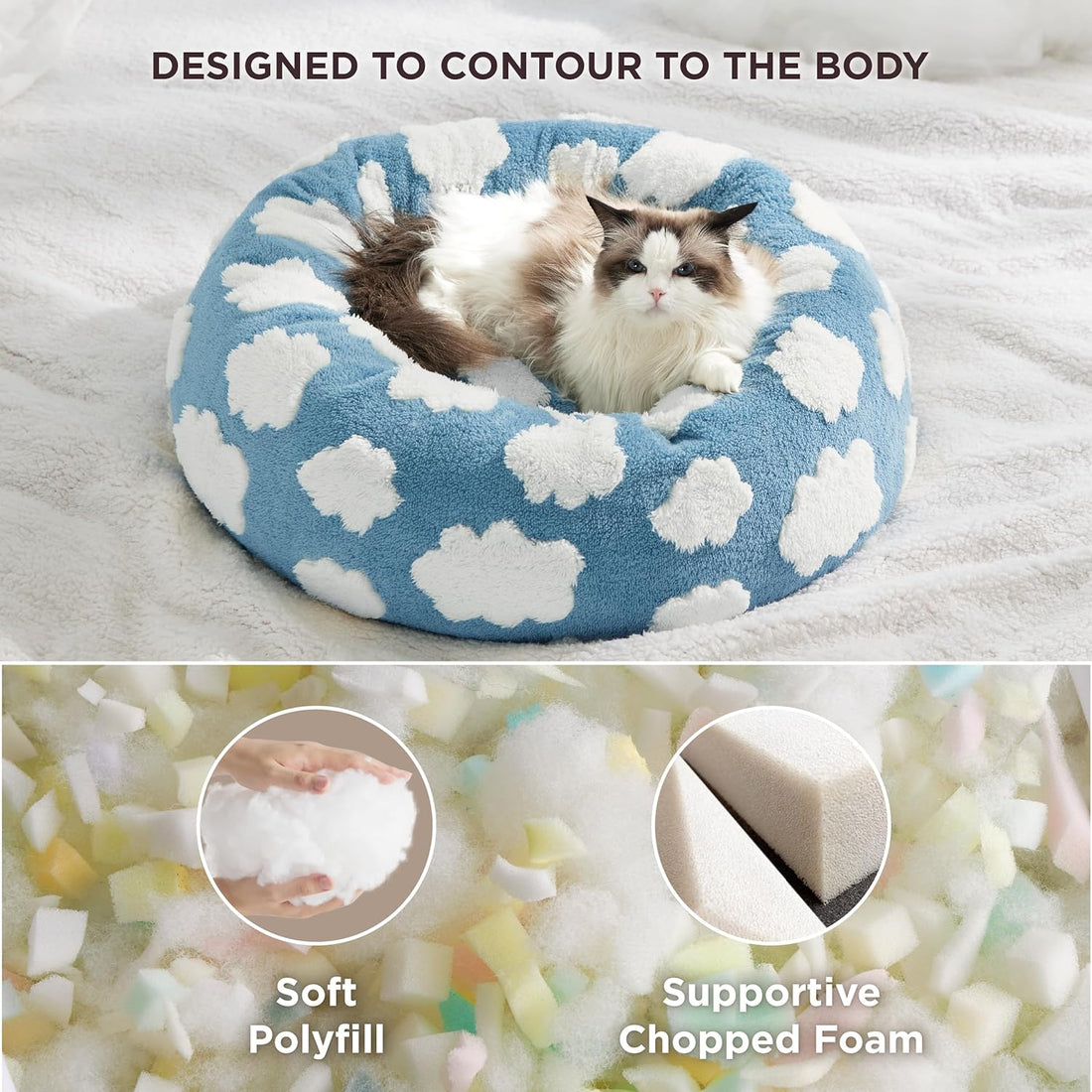 Round Donut Pet Bed Calming Plush Anti Slip Base