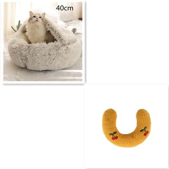 2 In 1 Pet Plush Round Winter Bed House Soft Warm