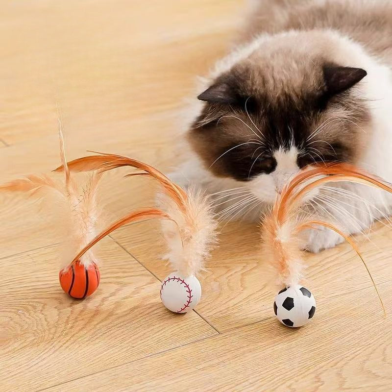 Interactive Feather Ball Pet Toy For Self Entertainment
