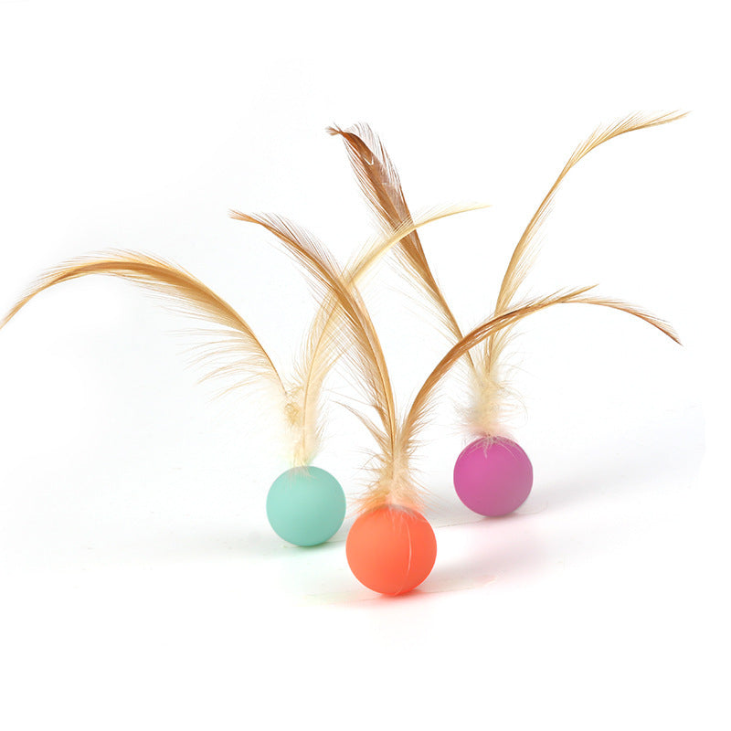 Interactive Feather Ball Pet Toy For Self Entertainment