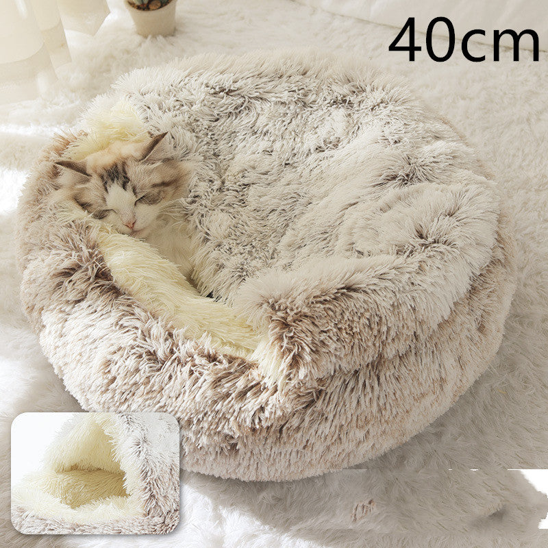 2 In 1 Pet Plush Round Winter Bed House Soft Warm