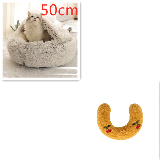 2 In 1 Pet Plush Round Winter Bed House Soft Warm