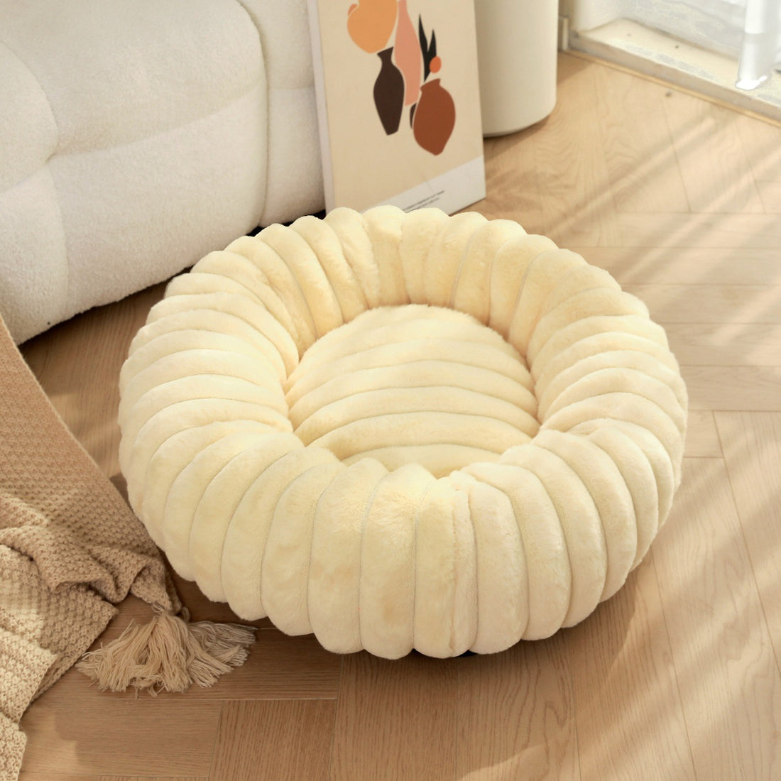 Heavy Duty Plush Pet Nest Round Warm Winter Bed