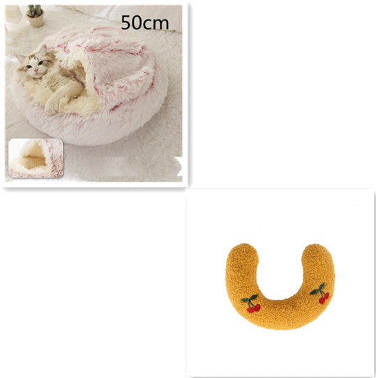 2 In 1 Pet Plush Round Winter Bed House Soft Warm