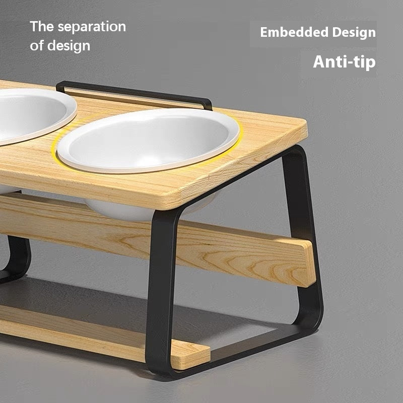 Ceramic Double Bowl Pet Feeding Water Holder Stand