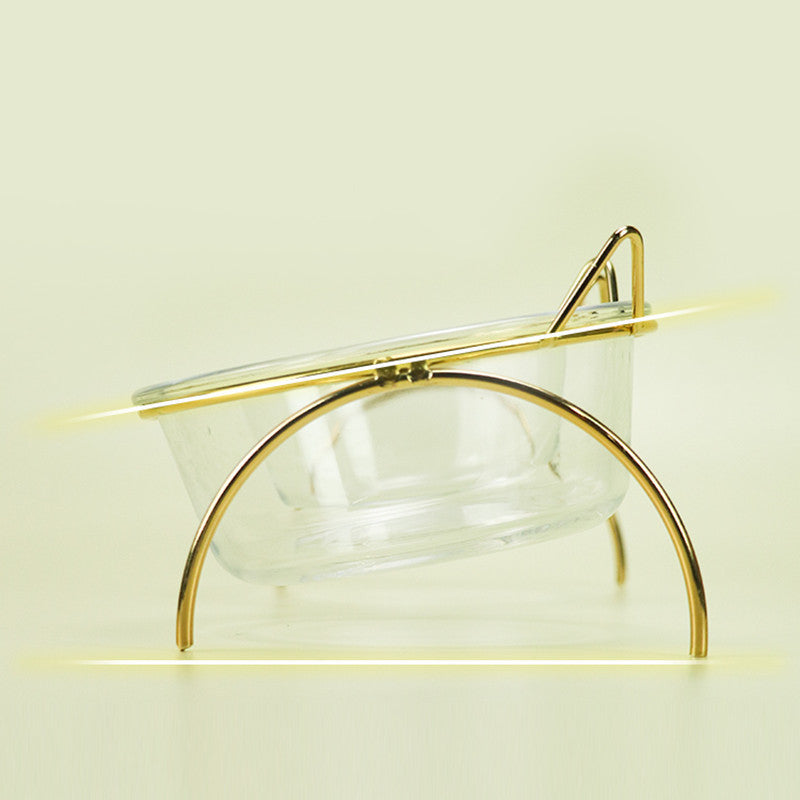 Glass Pet Feeding Bowl With Metal Rack Food Water Dish