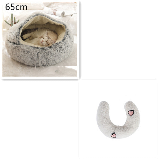 2 In 1 Pet Plush Round Winter Bed House Soft Warm