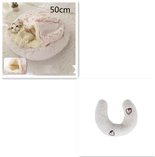 2 In 1 Pet Plush Round Winter Bed House Soft Warm