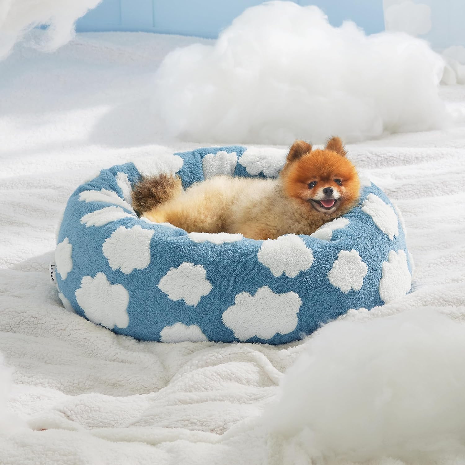 Round Donut Pet Bed Calming Plush Anti Slip Base