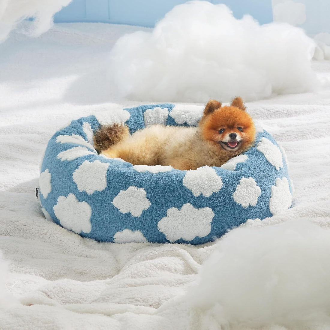 Round Donut Pet Bed Calming Plush Anti Slip Base