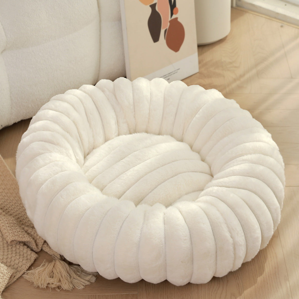 Heavy Duty Plush Pet Nest Round Warm Winter Bed
