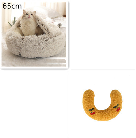 2 In 1 Pet Plush Round Winter Bed House Soft Warm