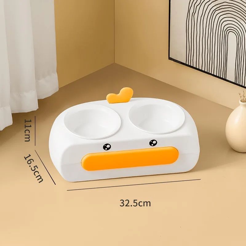 Duck Design Double Bowl Pet Feeding Tray Set
