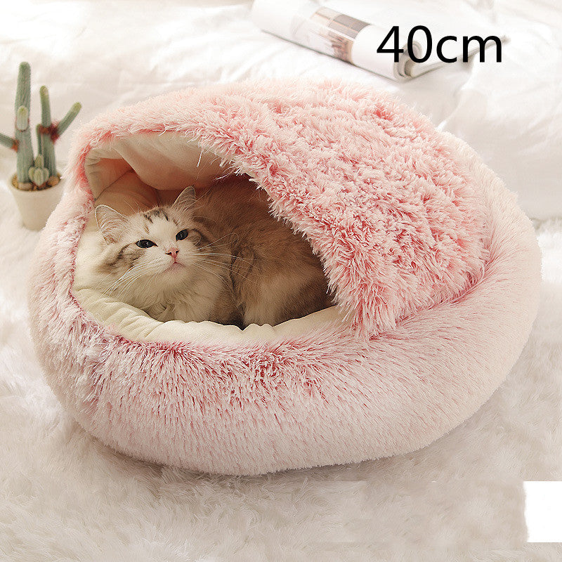 2 In 1 Pet Plush Round Winter Bed House Soft Warm
