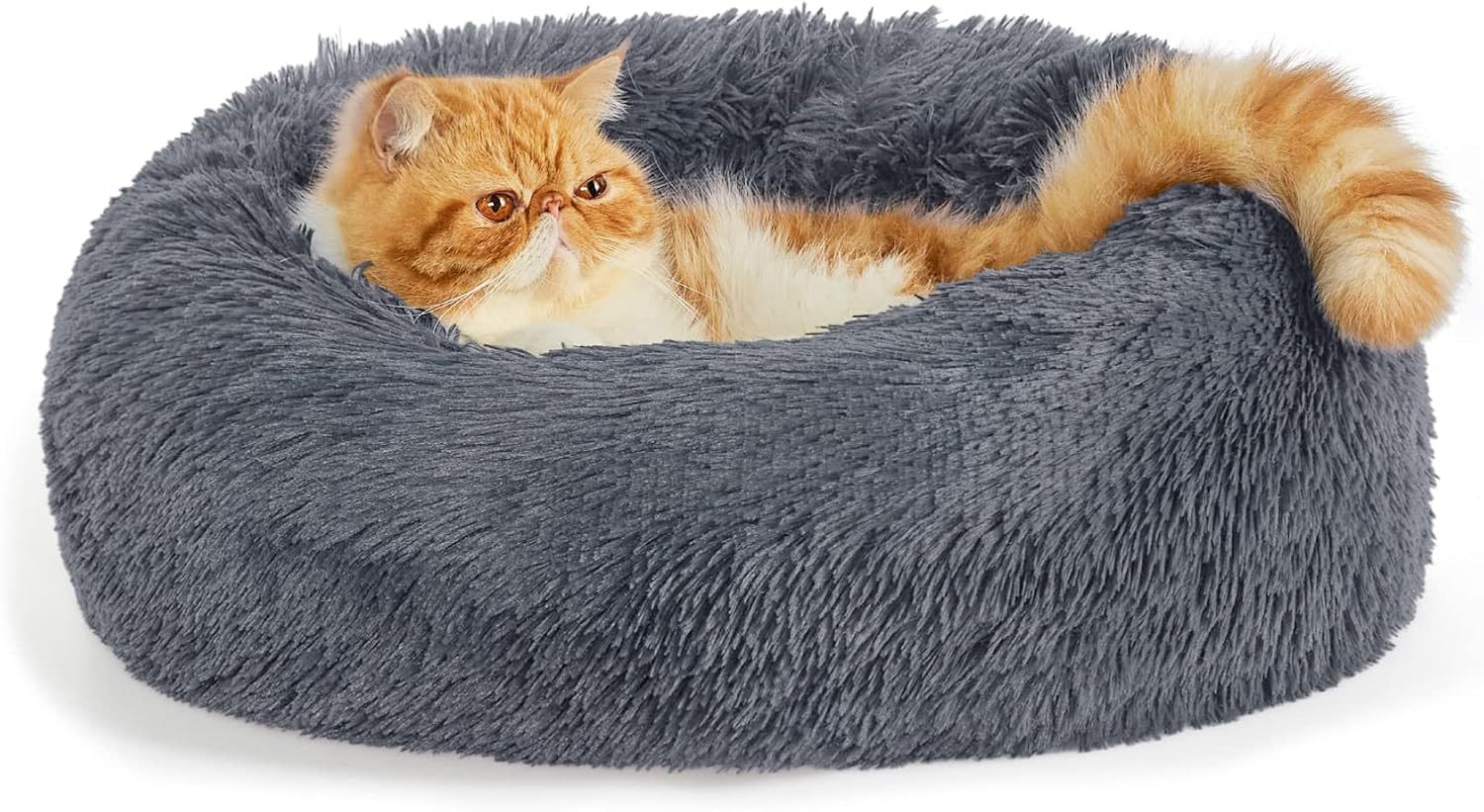 Solid Color Plush Pet Bed Non Slip Round Cushion