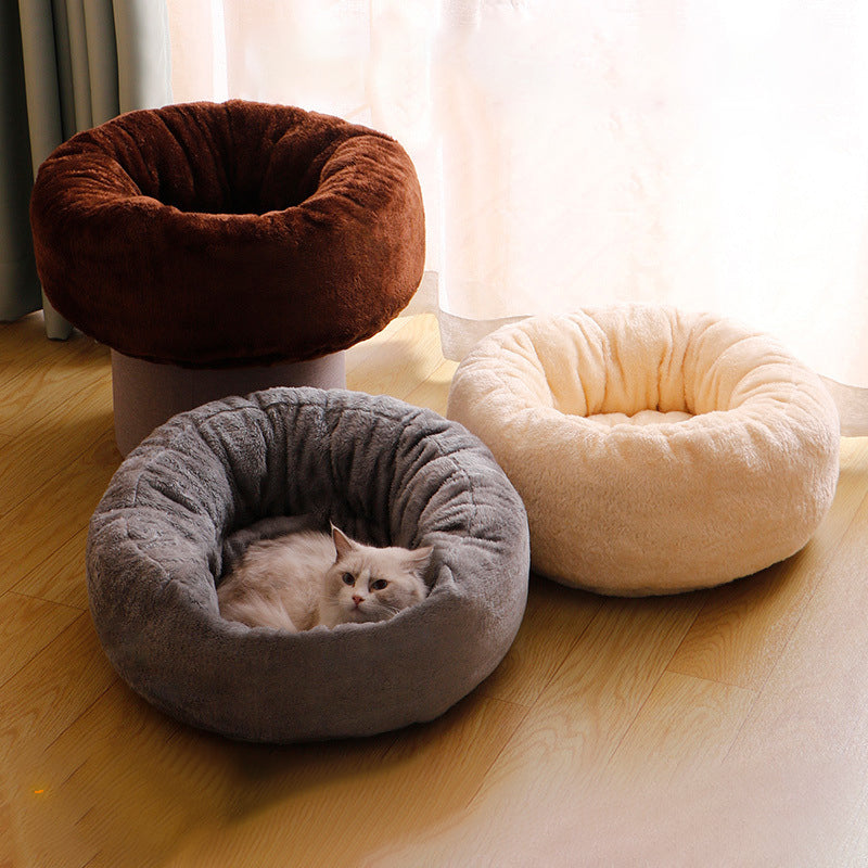 Long Plush Donut Pet Bed Fluffy Warm Cushion Mat